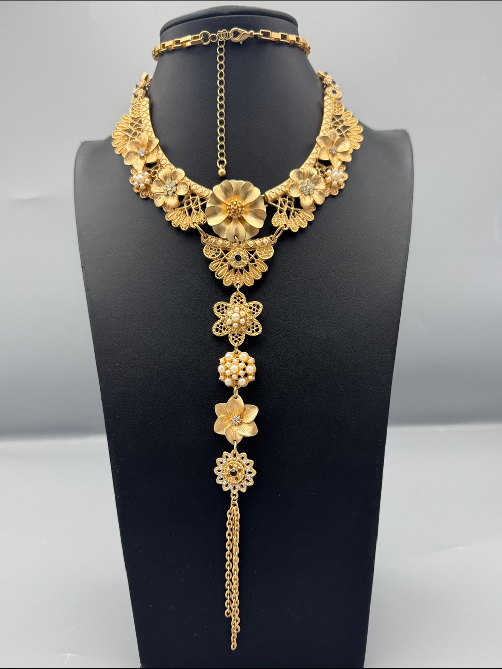 Gold Tone Floral Statement Necklace